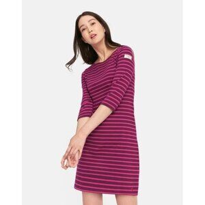 new Joules Riviera Stripe 100% Cotton Jersey Dress in Plum 6